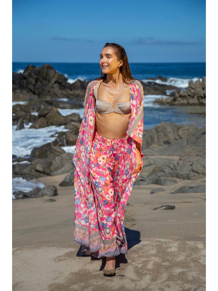 Bali Prema – wholesale Strandkläder – Dam – Strandtäcke Samantha Premium Kaftan Robe med slips i Okinawa Coral