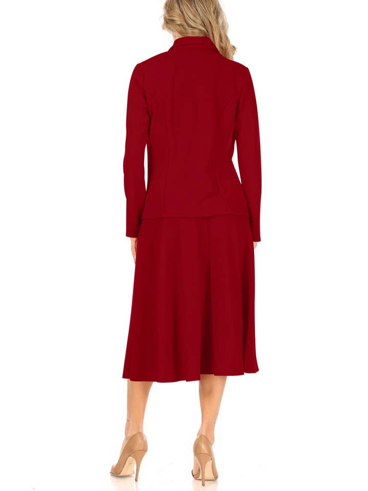 MOA COLLECTION - Wholesale Top & Skirt Set - Women's - Women's Two Piece Casual Blazer Relaxed A-Line Midi Skirt7