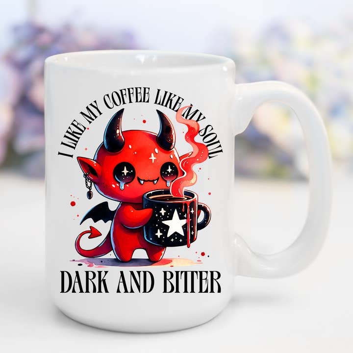 Ik hou van mijn koffie zoals mijn ziel, donker & bitter | Spookachtige mok voor wholesale door AromaSarapy