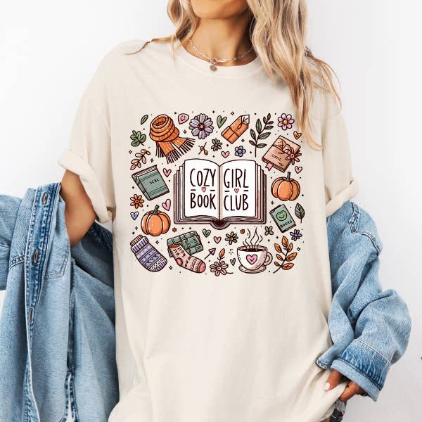 Cozy Girl Book Club Graphic Tee Comfort Colors Bookish Shirt for wholesale by Maria’s Fun Items
