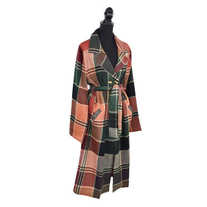 Dupatta Designs - Wholesale Trench Coat - Women's - Emmett Mid-Calf Plaid Jacket Trench Coat2