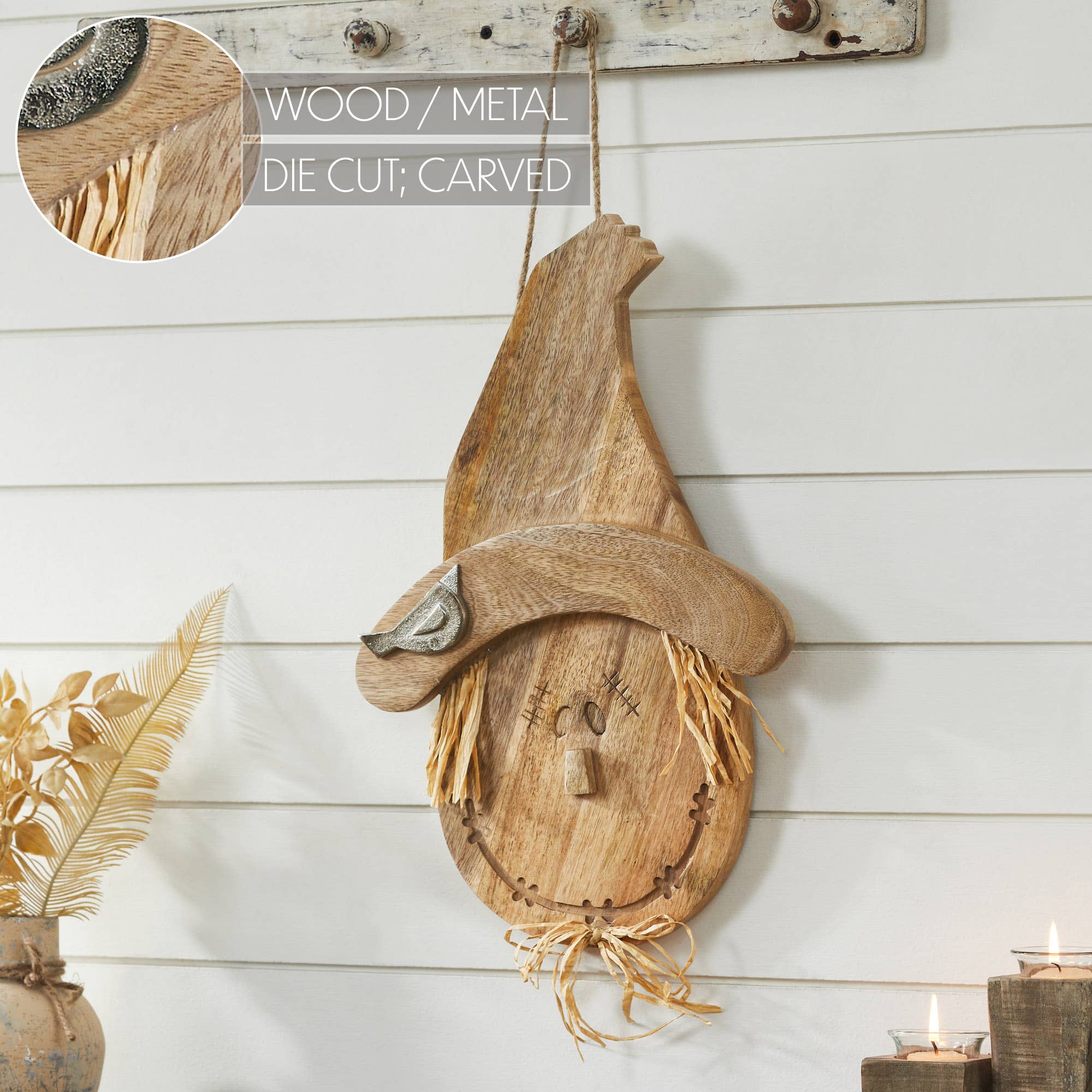 VHC Brands - Vente Décoration murale - Décoration murale d'automne en forme d'épouvantail rustique en bois de ferme 46,35 x 30,48 cm1