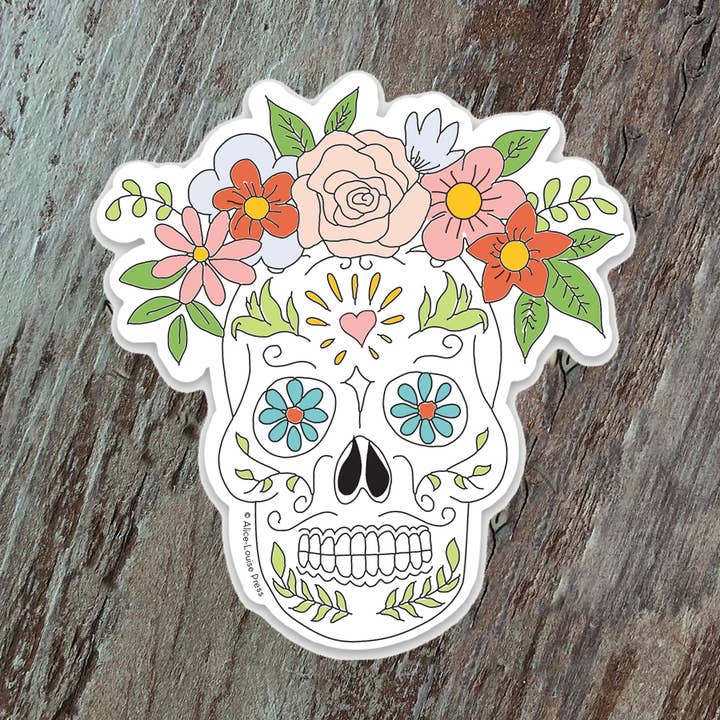 Sugar Skull Sticker voor wholesale door Alice-Louise Press