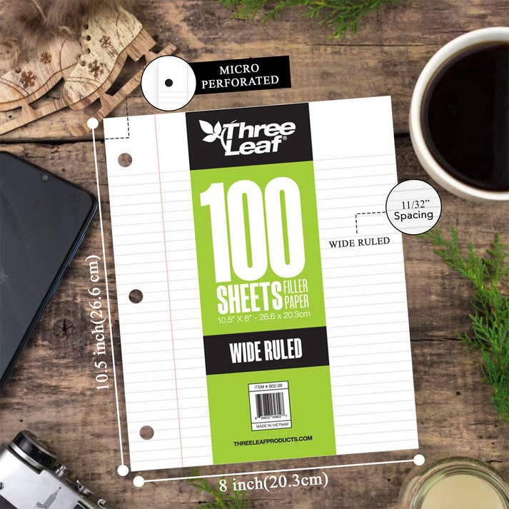 Three Leaf Products - Wholesale Notepad - Three Leaf 100 Ct. Filler Paper Wide Ruled (Pack of 36)4