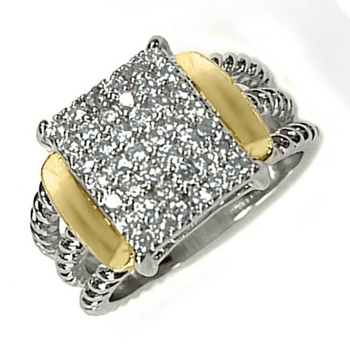 Two Tone Crystal Accent Square Ring for wholesale by Laudic Co