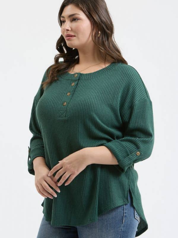 Blu Pepper - Wholesale Knit Top - Women's - PLUS 3/4 TAB SLEEVE HENLEY KNIT TOP11