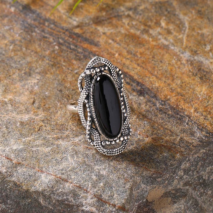 Tiramisu - Wholesale Cocktail/Statement Ring - 925 Sterling Silver Black Onyx Gemstone Bohemian Rings