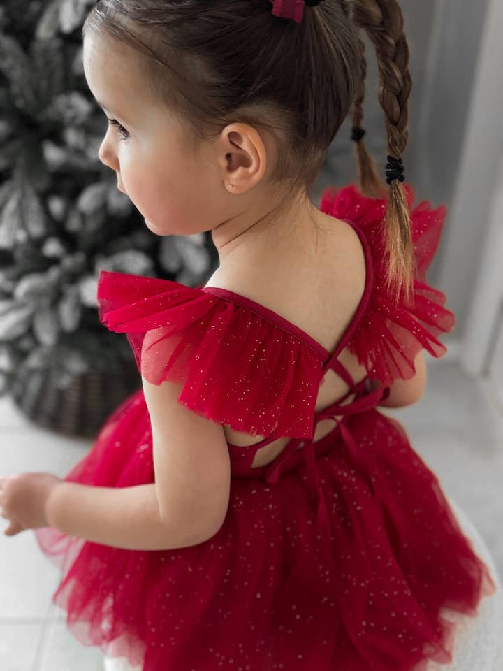 A Little Lacey - Wholesale Dress – Baby - Belle Red Sparkle Baby Romper9