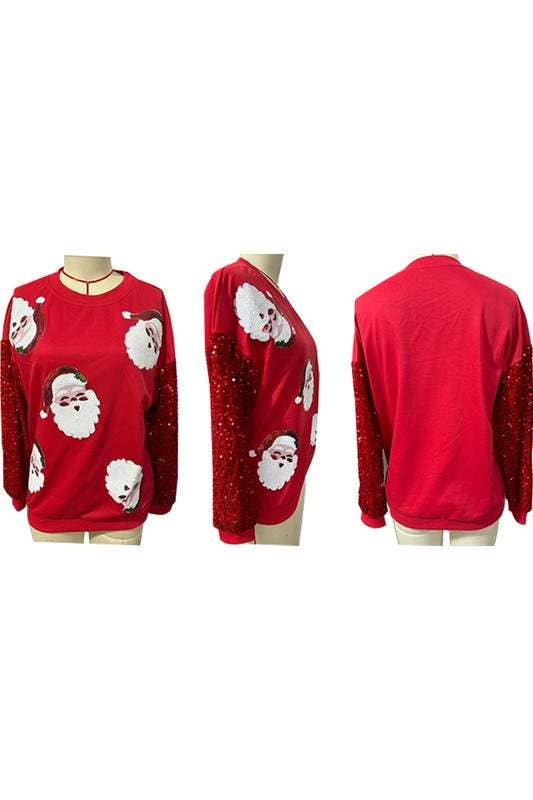 Flarix - Wholesale Blouse - Women's - Y2K Festive Graphic Sequin Sleeve Sweater2