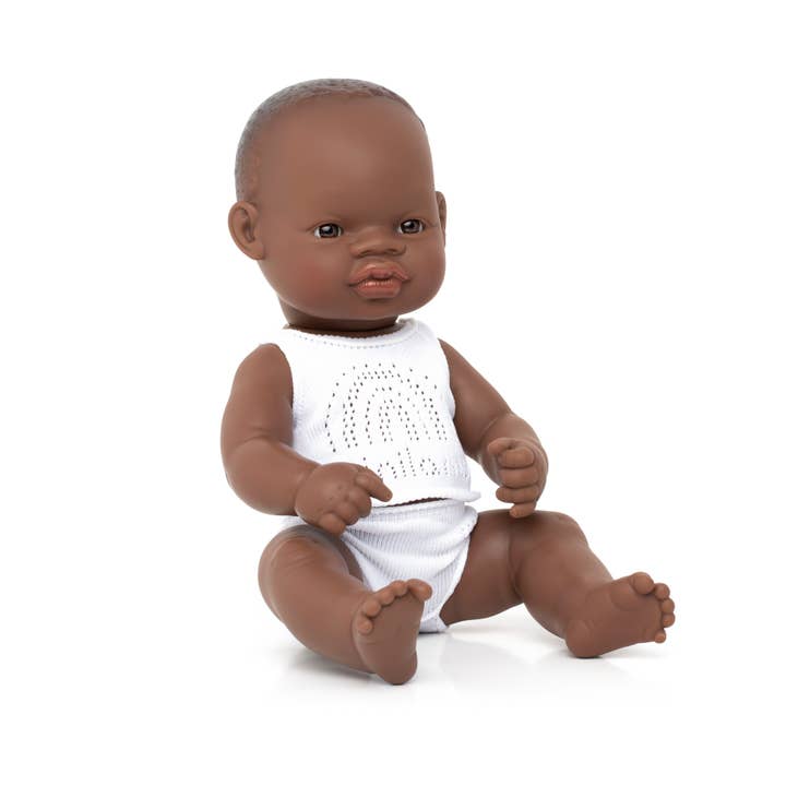 Baby Doll African Boy 12 5/8 pouces (boîte) pour la vente par Miniland Educational