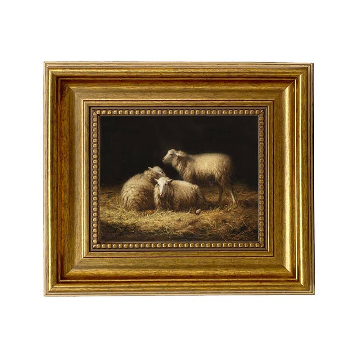 Madison Bay Co. - Historical Home Decor Reproductions - Wholesale Painting/Drawing - Sheep in the Hay Framed Painting Print on Canvas