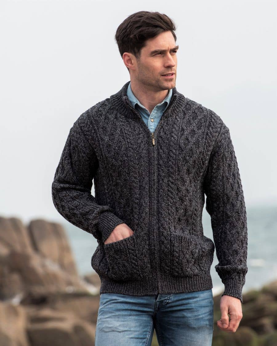 Aran Crafts – Engroshandel Cardigan - Herre – Herrecardigan med lynlås og lommer XP30162