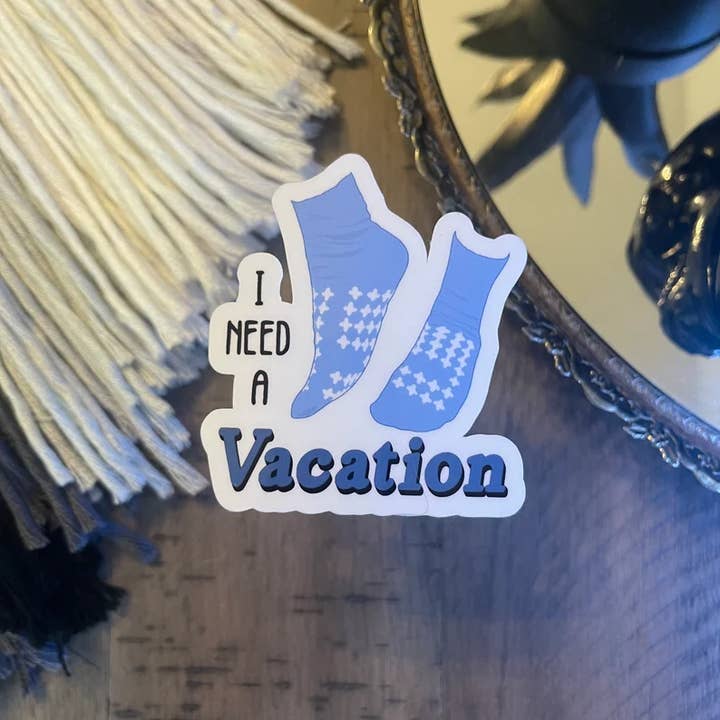 Living Noir - Vente Autocollant - Sticker chaussette antidérapante « I Need A Vacation Psych Ward »2