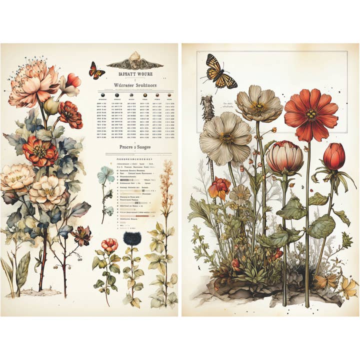 Craft Kreatively - Venta al por mayor Material para manualidades - Páginas Botánicas Decoupage Papel de Arroz - A4 - 6 piezas – Manualidades