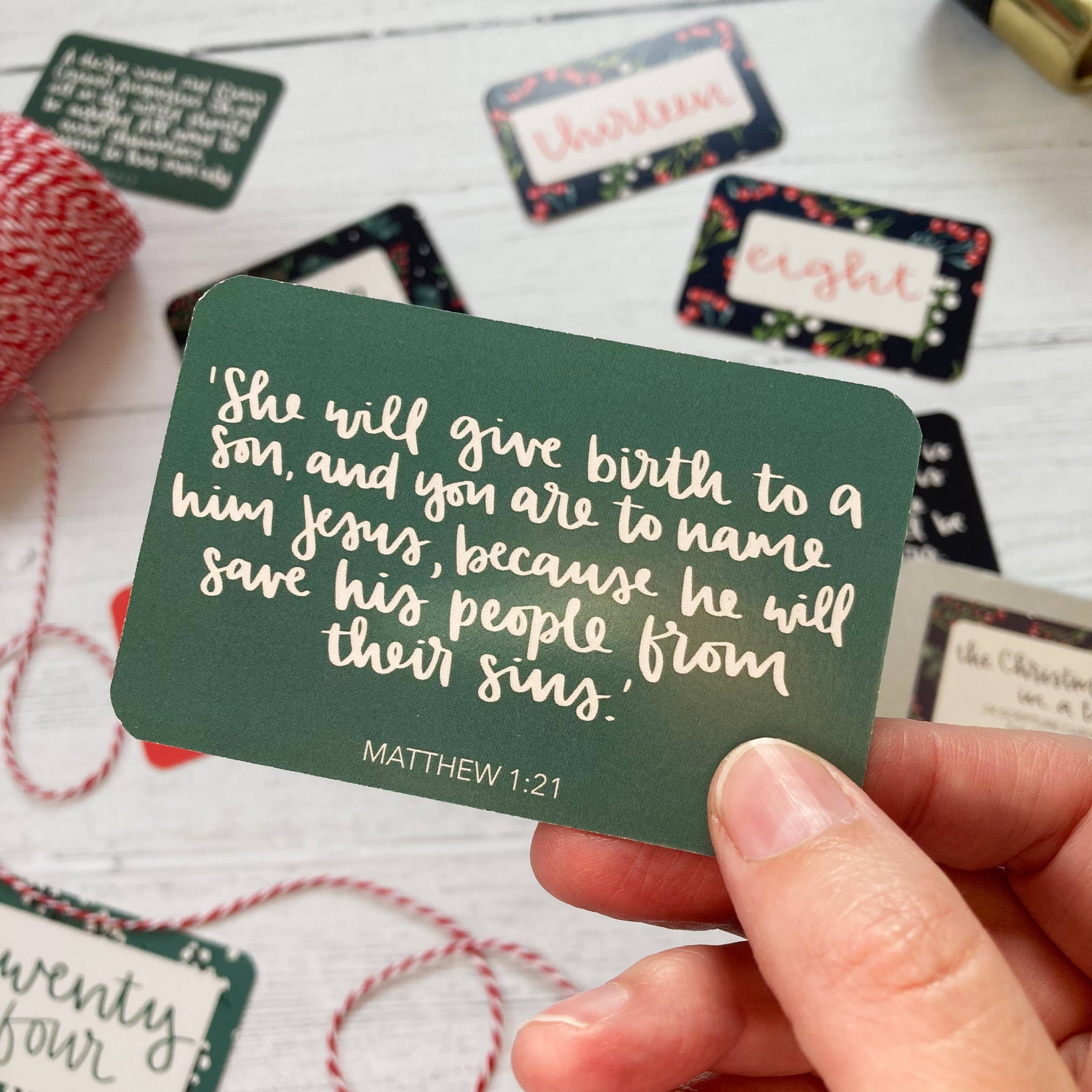 Hope and Ginger – wholesale Christmas card – Christmas Story in a tin - 24 hand lettered Scripture Cards4