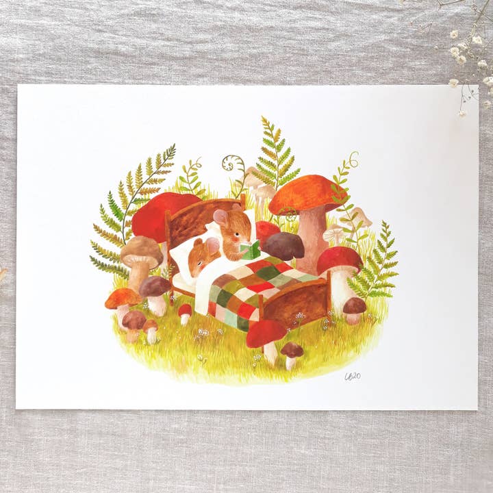 Imprimé souris au lit pour la vente par Cécile Berrubé