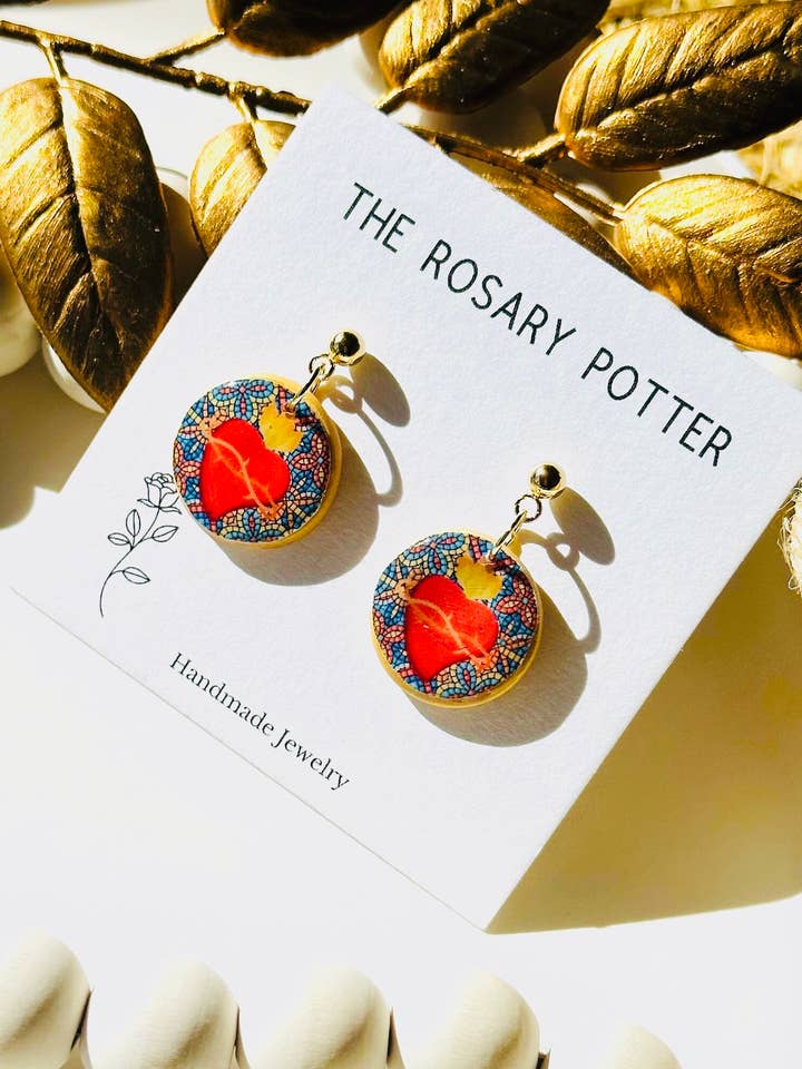 Sacred Heart Stained Glass Earrings for wholesale by The Rosary Potter