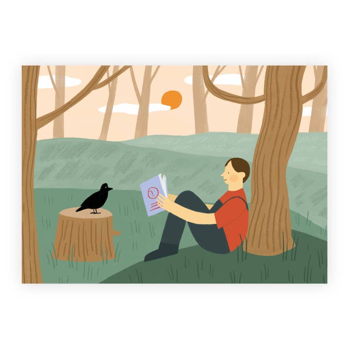 Reading To A Bird Friend - Postcard for wholesale by Eline Veldhuisen Illustration