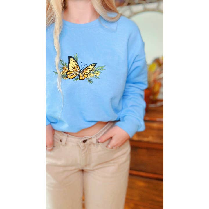 LeBeau Denim Co. - Vente Sweat-shirt – femme - Pull ras-du-cou papillon bleu bébé1