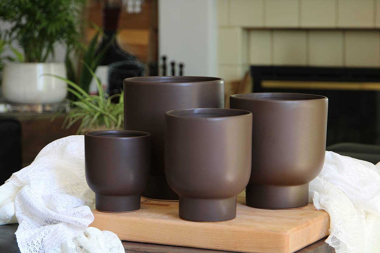 Pacific Home & Garden - Wholesale Plant Pot - Monstera Cache Pot, Matte Brown, 4.5"X5.0"0