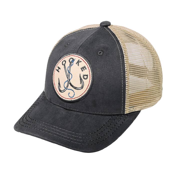 Funky Junque - Vente Casquette trucker – homme - Casquette Trucker Patch pour hommes : Hooked (anthracite/beige)1