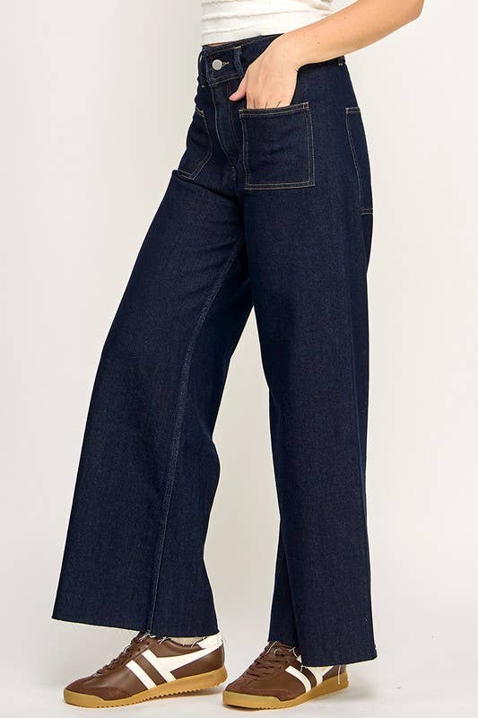 D Blue THE HIGH RISE PATCH POCKET MARINE JEANS for wholesale on Faire4