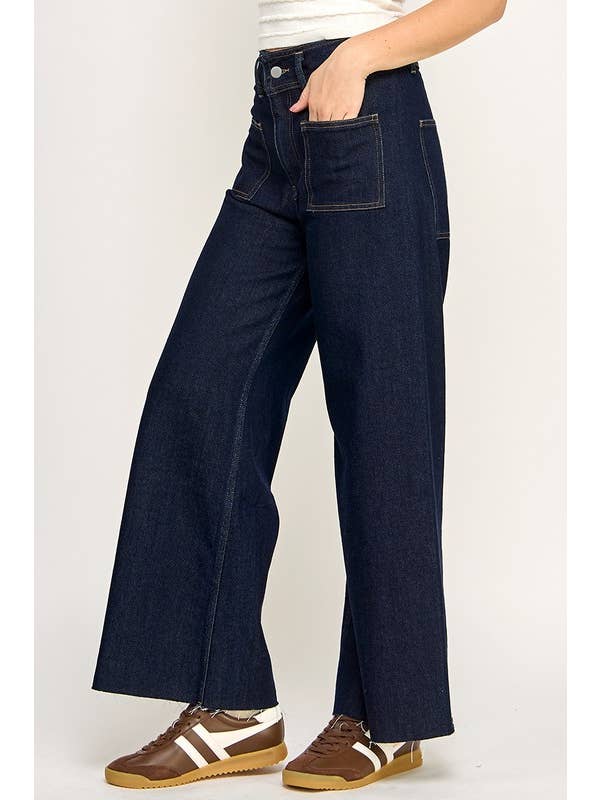 D Blue THE HIGH RISE PATCH POCKET MARINE JEANS for wholesale on Faire4