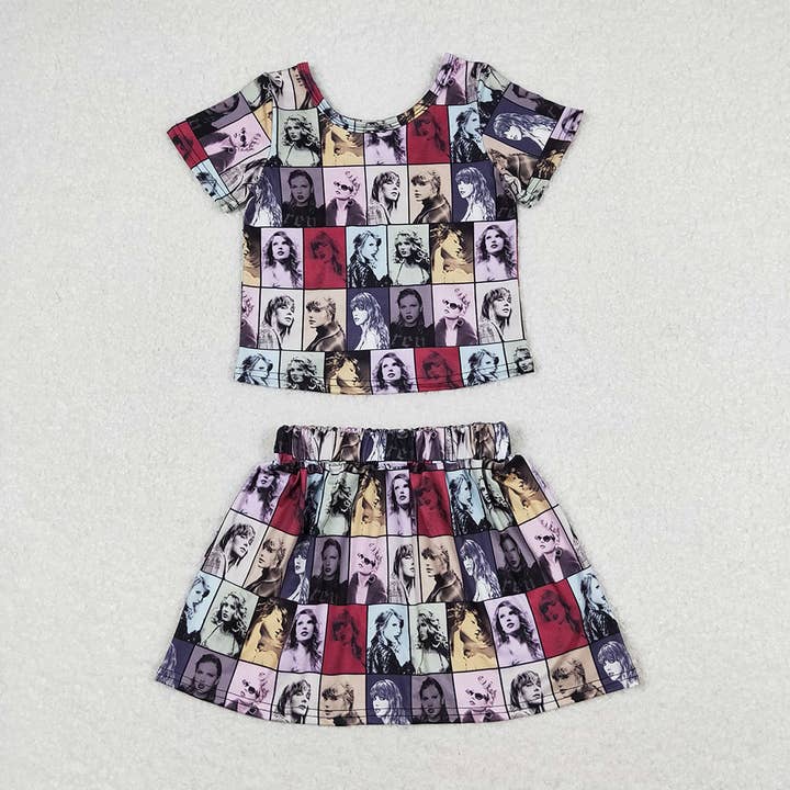Aier Wholesale - Wholesale Top & Skirt Set - Kids - Baby Girls Short Sleeve Singer 1989 Top Skirts Clothes Sets