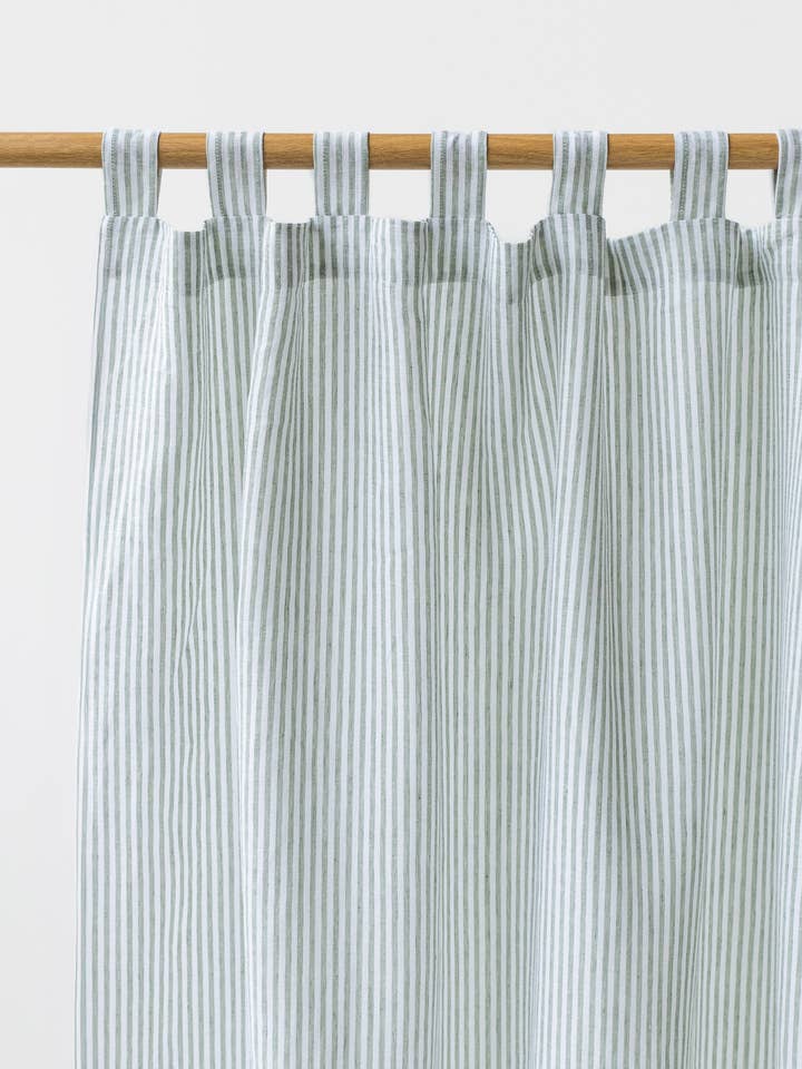 Rideau en lin à pattes (1 pièce) à rayures en vert forêt pour la vente par MagicLinen (We handle U.S. import procedures for you)