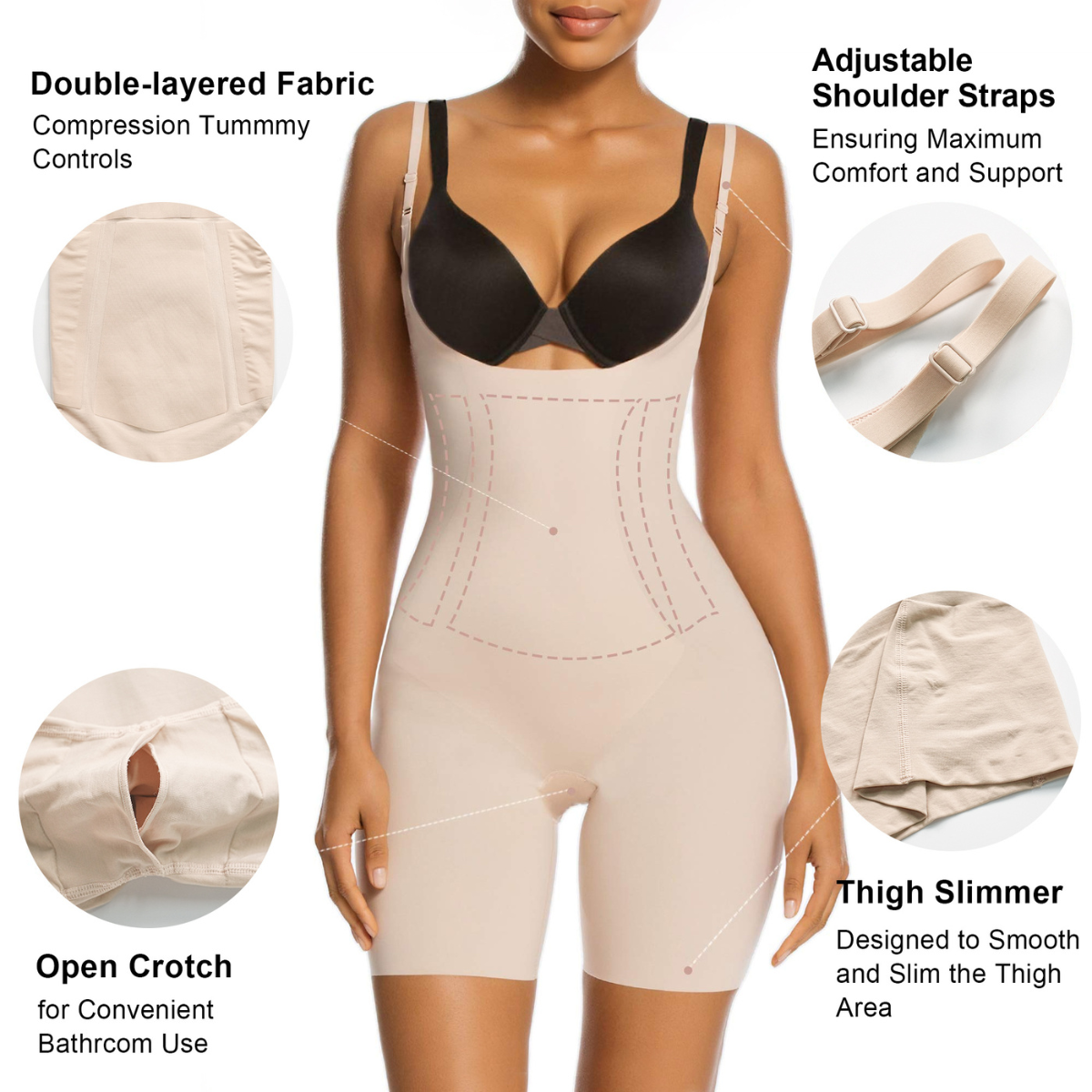 ShaperX Shapewear - Wholesale Shapewear - Women's - SHAPERX One-Piece Seamless Core-Sculpting Open-Bust Shorts Bodysuit7