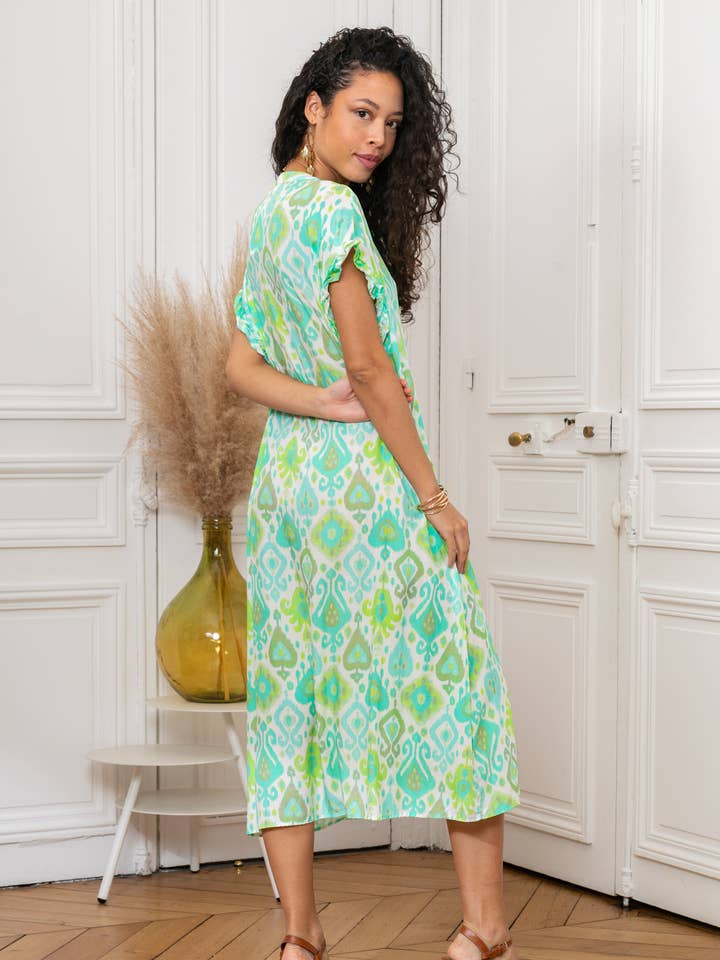 verde Abito lungo stile camicia con stampa, manica corta in vendita all'ingrosso su Faire3