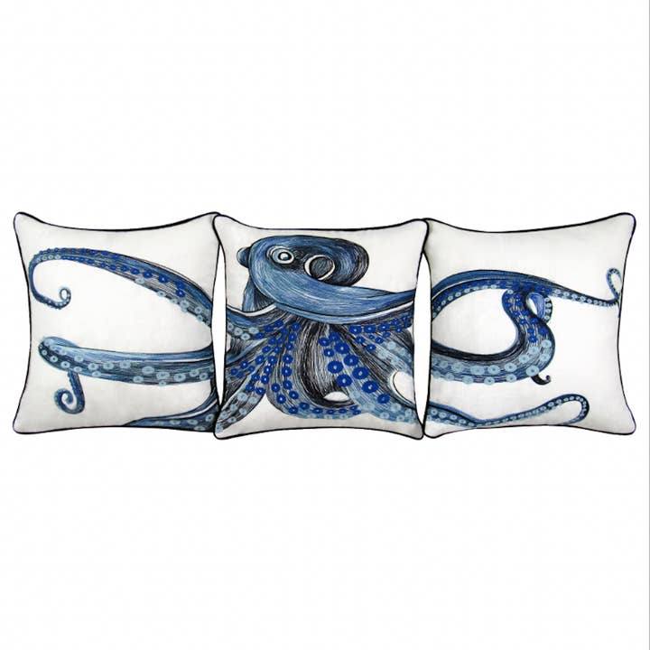 Octopus Embroidered 3pc Pillow Set for wholesale by Tide Hill