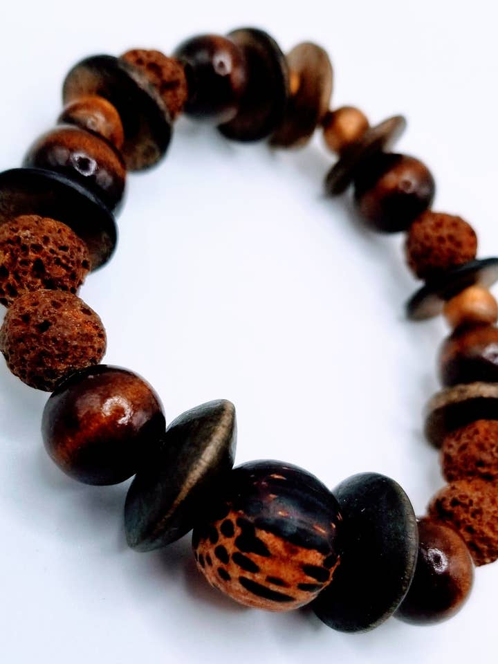 Embrace Nature's Elegance with our Men's Wood Bead Bracelet for wholesale by Handcrafted Jewelry By Teri C