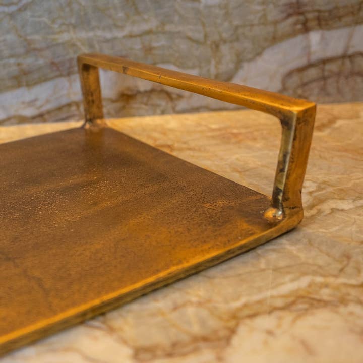 HMB 24" Handcrafted Rectangular Gold Medium Tray Bestseller for wholesale by Artisanal
