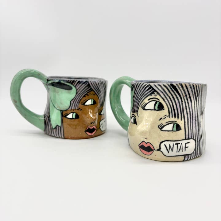 WTAF Handmade & Handpainted Stoneware Cup for wholesale by Erika Rier
