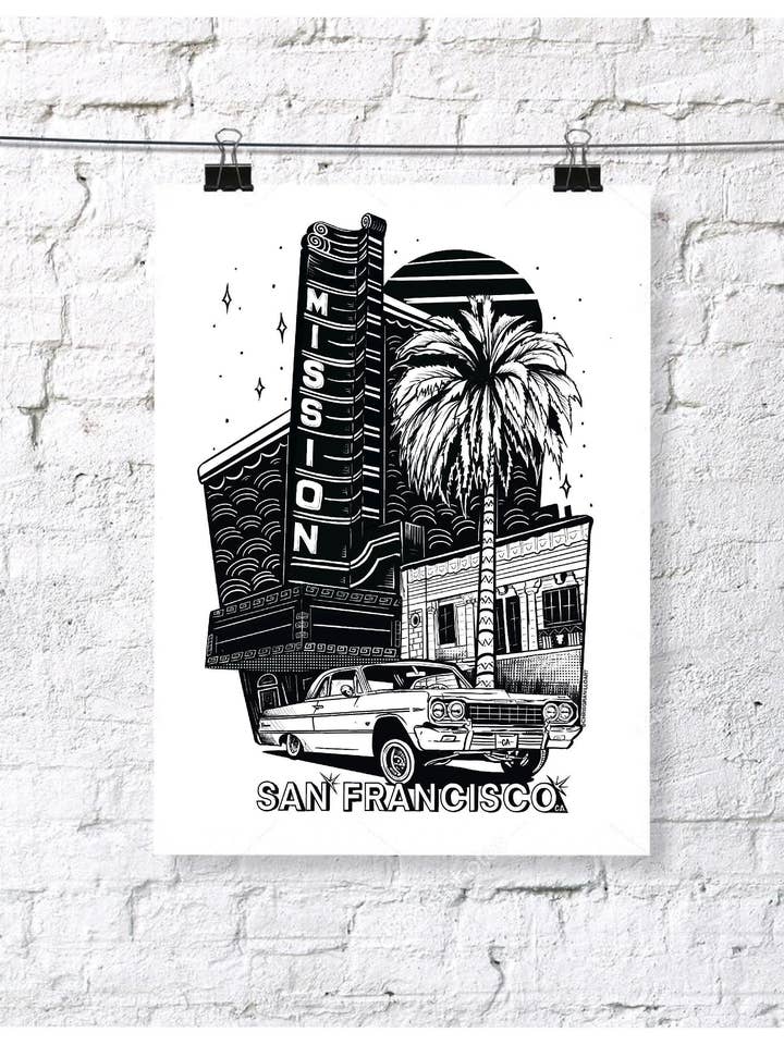 The Mission Theater - Affiche imprimée 9 x 12 pouces pour la vente par Chris Granillo Art