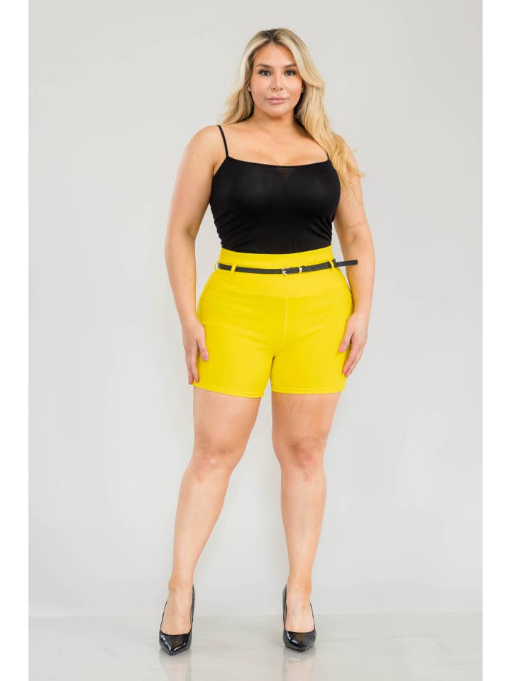 REDFINCH APPAREL INC - Wholesale Shorts - Women's - Womens Plus Size Sculpting Shorts With Faux Leather Belt20