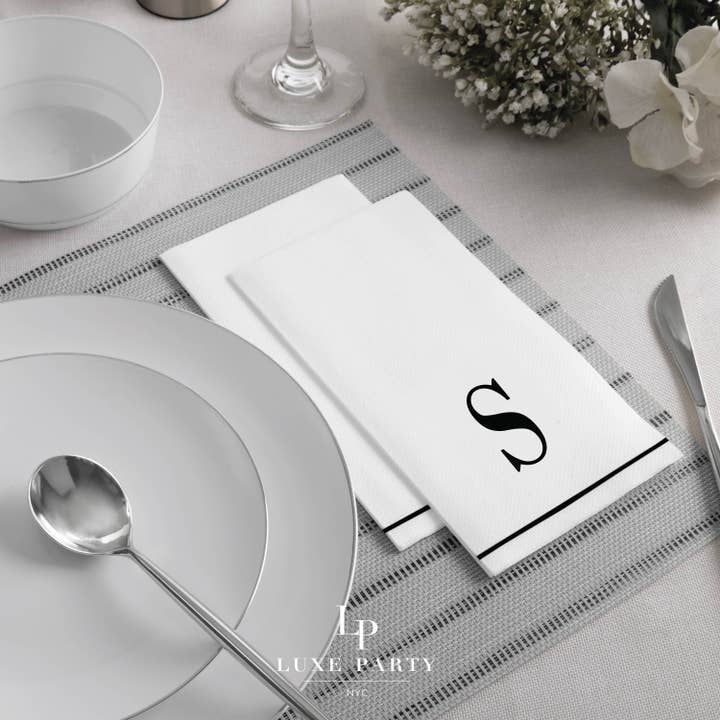 Luxe Party – wholesale Disposable napkin – S Black Monogram Paper Dinner Napkins | 14 Napkins