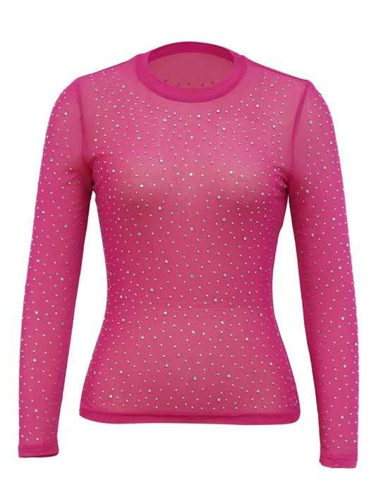Flarix - Wholesale Blouse - Women's - rhinestones mesh shirt top