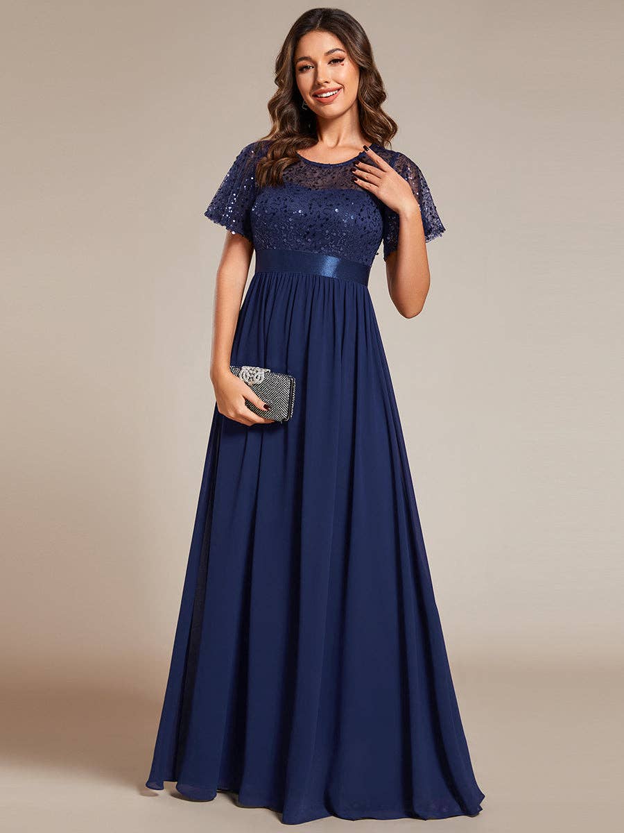 Ever-Pretty - Wholesale Gown - Women's - Round-Neck Sequin Chiffon High Waist Formal Evening Dress13
