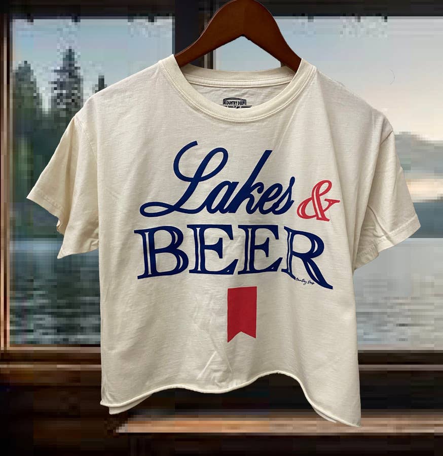 Country Deep Apparel - Wholesale Screen Printed T-Shirt - Women's - Lakes & Beer relaxed Crop T-shirt  0