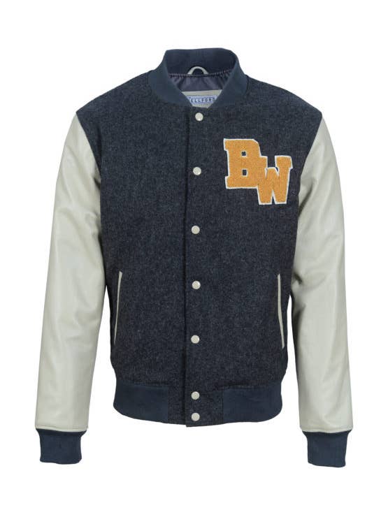 Blue Wellford - Wholesale Bomber Jacket - Men's - Varsity CHAR leather jacket with wool sleeves