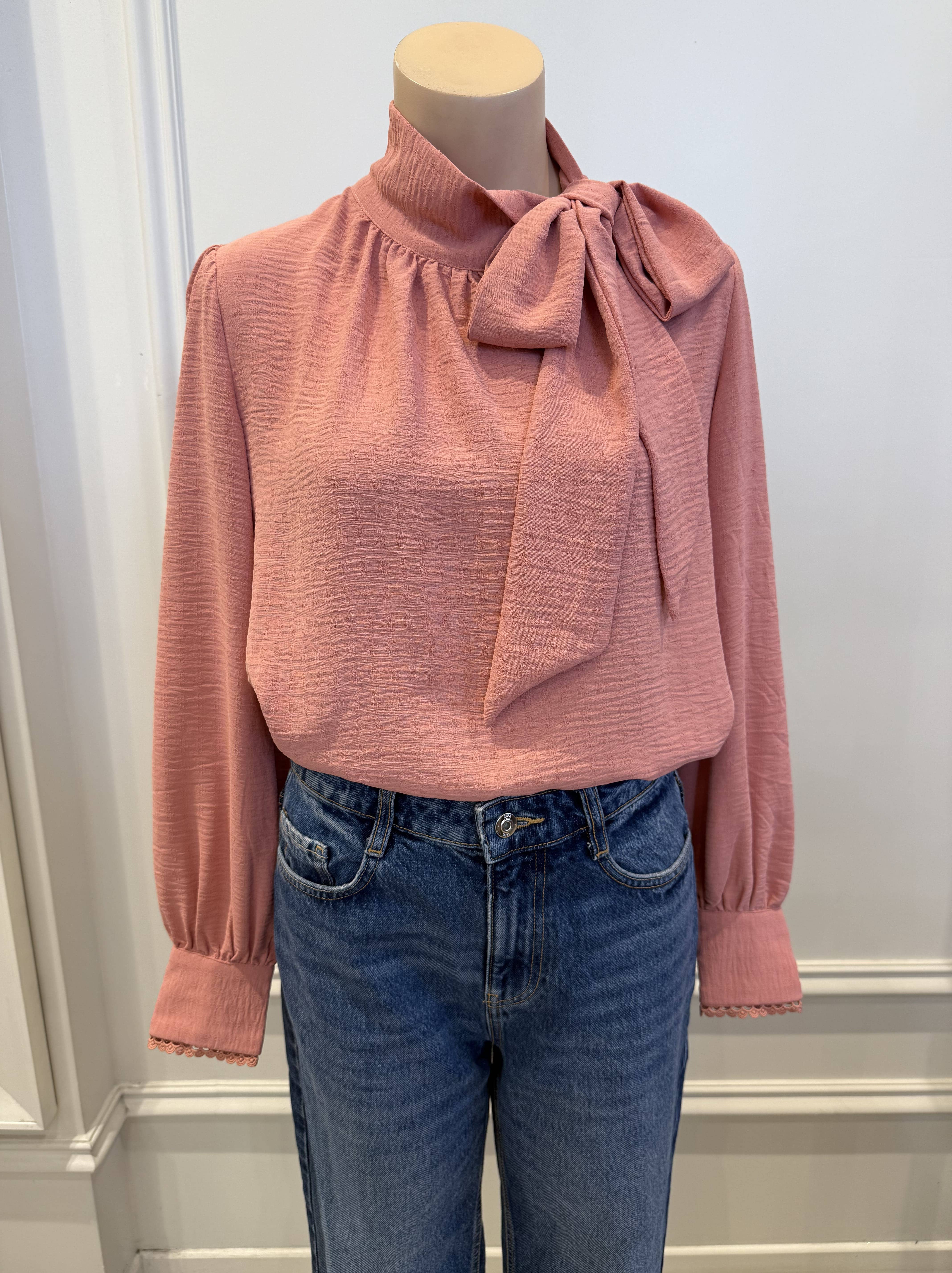 LOVIE & CO - Wholesale Blouse - Women's - Textured blouse with lavallière collar and open back - 4973T-MARGOT0