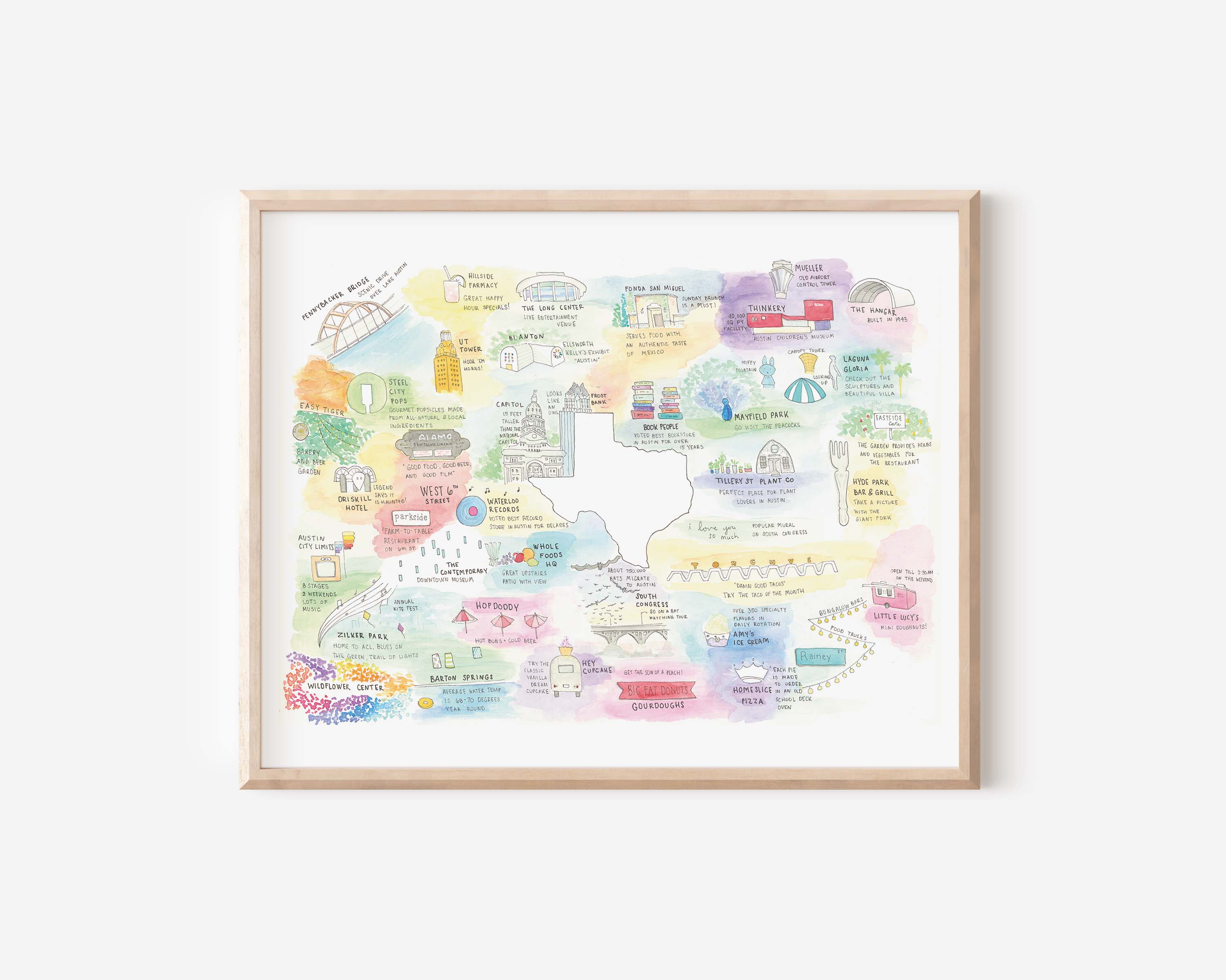 watercoloratx - Wholesale Art Print - 8x10 Art Print: Austin Texas Map