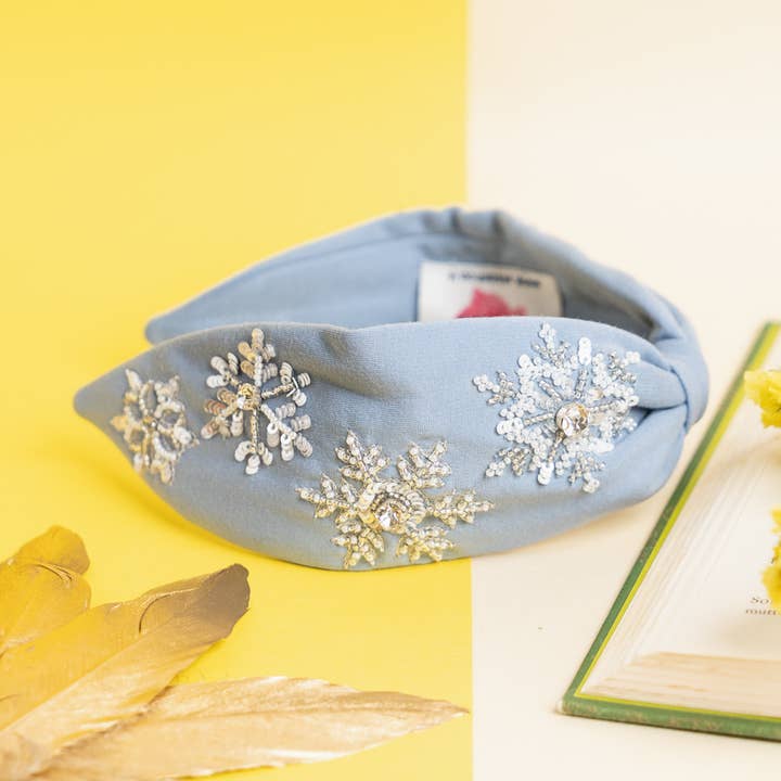 Fita Elsa Bordada Floco de Neve em Azul por atacado de Elaa