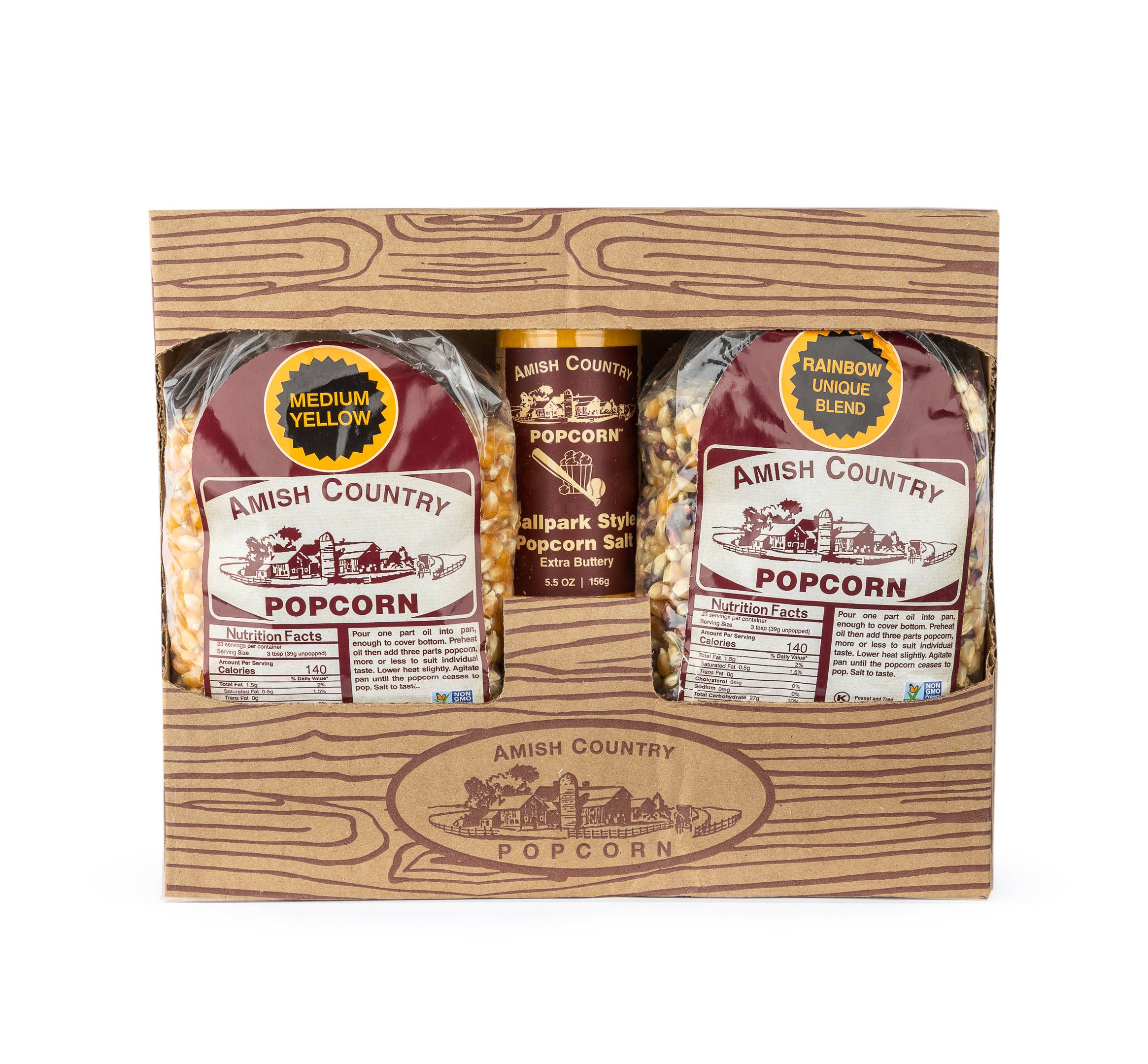 Amish Country Popcorn - Wholesale Popcorn - Popcorn Gift Box with 2/2lb Bags and 5.5 Ballpark Buttersalt1