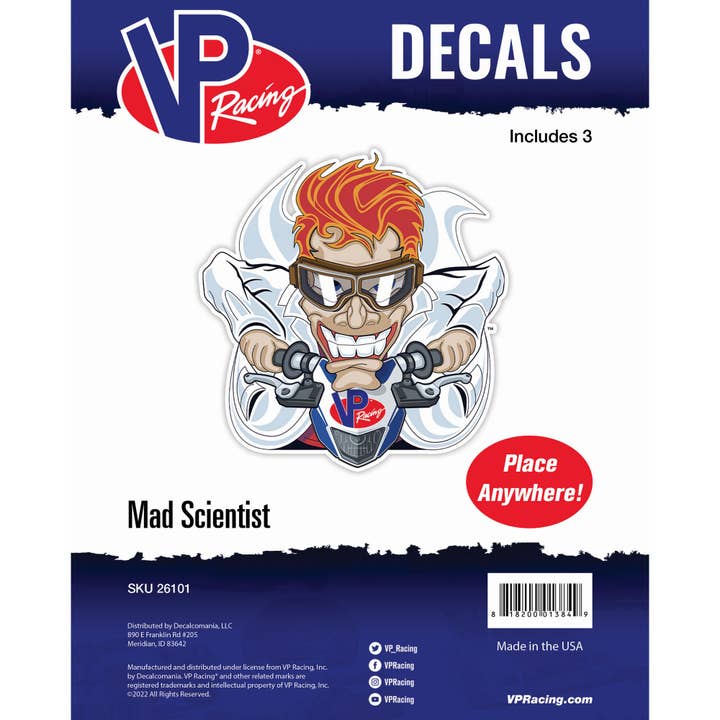 VP Racing Fuels Mad Scientist Car Sticker Decal for wholesale by Decalcomania