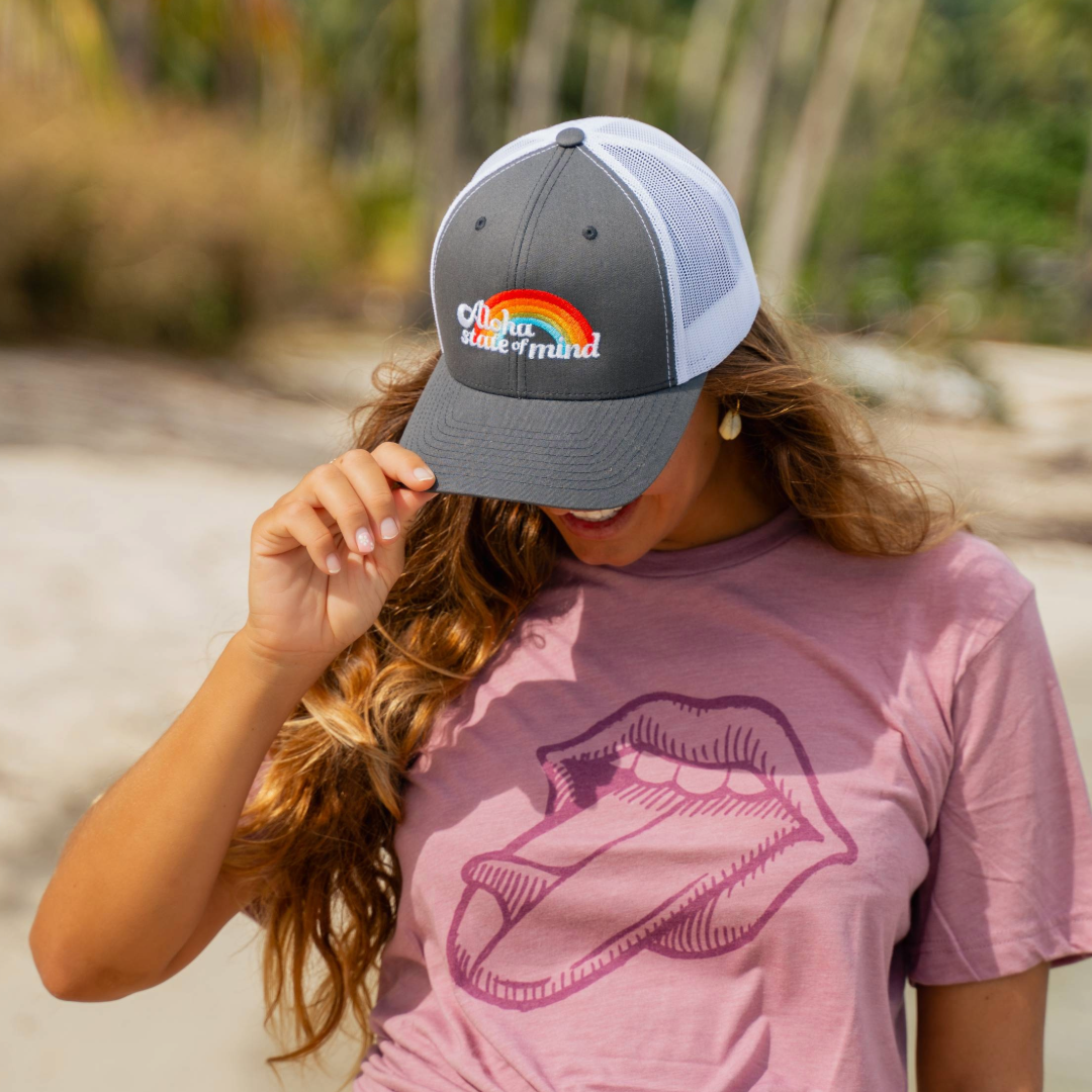 Aloha Lovely – Großhandel Trucker-Cap – Damen – Aloha State of Mind Trucker-Mütze im Retro-Look, Anthrazitgrau0
