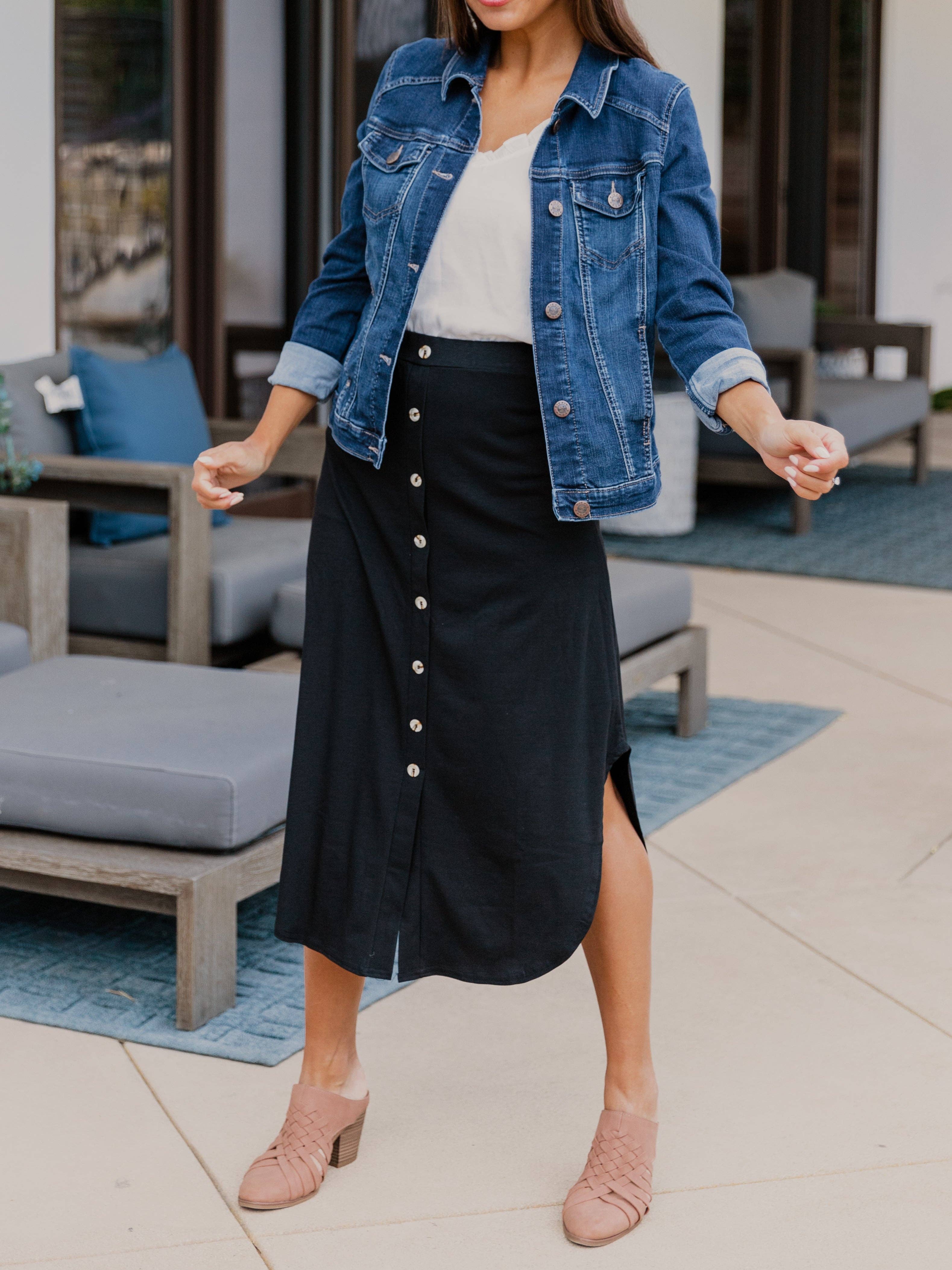 Tickled Teal - Wholesale Skirt - Women's - Scoop Hem Button Lyla Skirt3