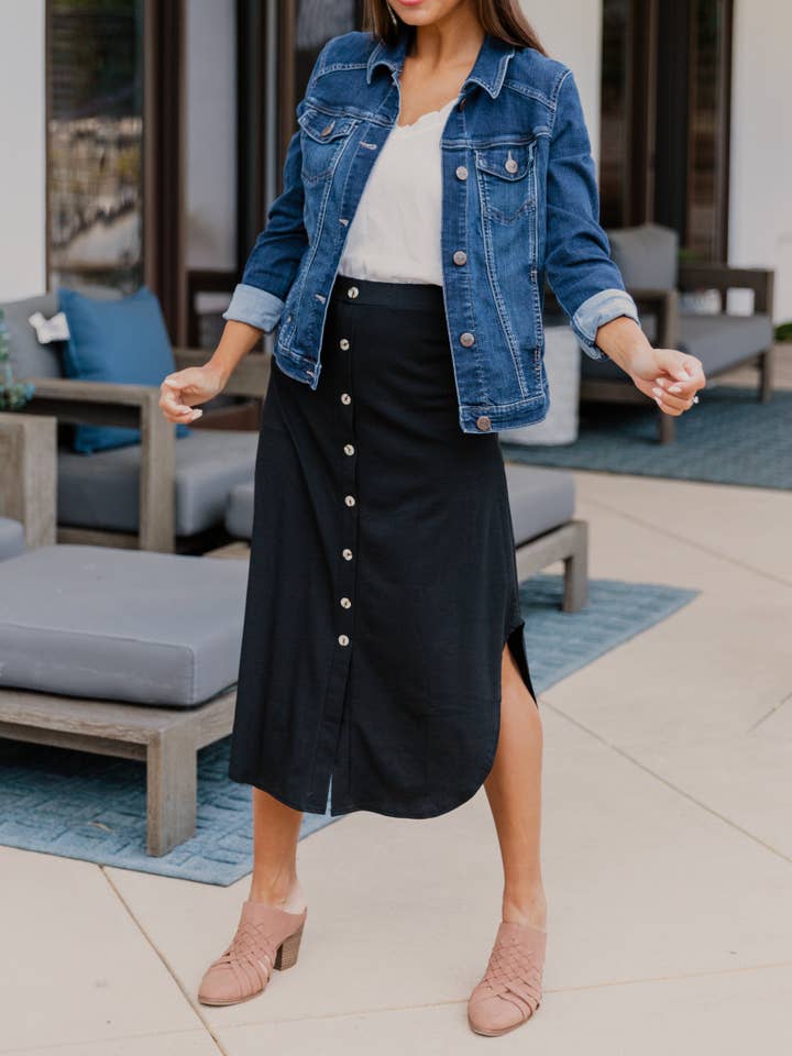 Tickled Teal - Wholesale Skirt - Women's - Scoop Hem Button Lyla Skirt3